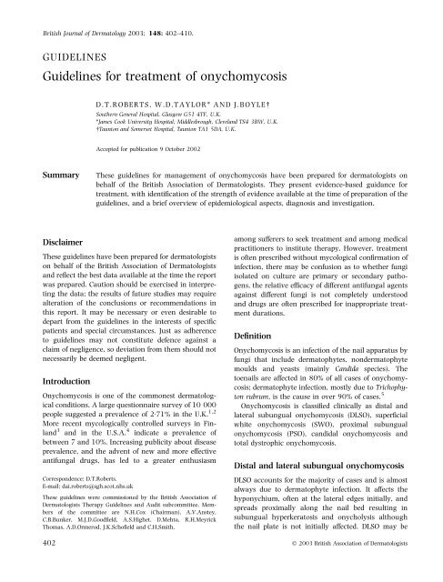 Guidelines for treatment of onychomycosis - British Association of ...