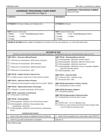 ADVERSARY PROCEEDING COVER SHEET - Central District of ...