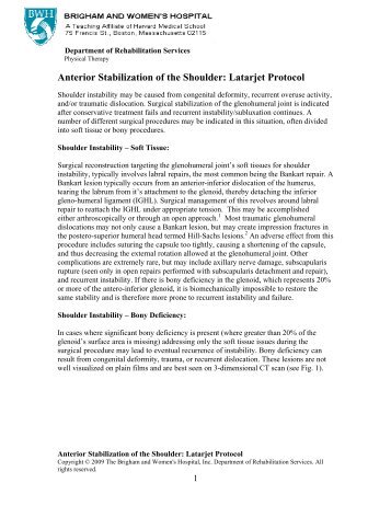 Shoulder - Latarjet Protocol - Brigham and Women's Hospital