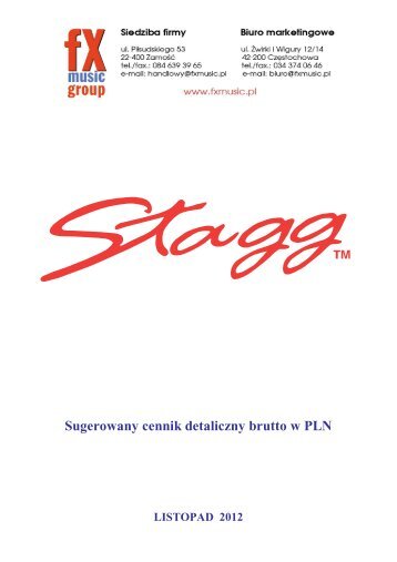 Stagg - Sugerowany cennik detaliczny brutto w PLN - FX-Music Group