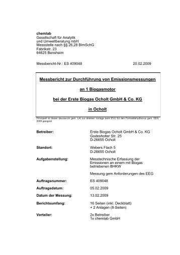 Messbericht zur Durchführung von ... - BioBG GmbH