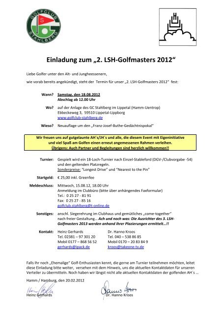 Einladung zum „2. LSH-Golfmasters 2012“