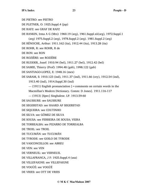 IPA Index 1 People - D © M K C MacMahon 2007 D, [ ]: 1900.févr ...