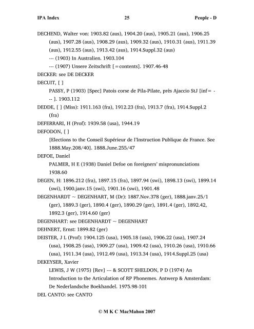 IPA Index 1 People - D © M K C MacMahon 2007 D, [ ]: 1900.févr ...