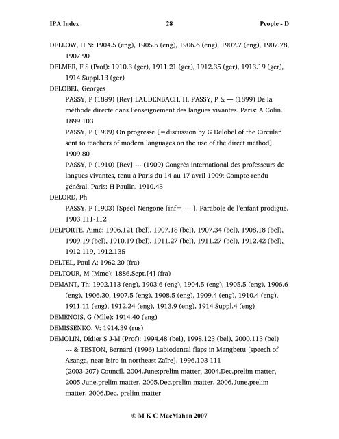 IPA Index 1 People - D © M K C MacMahon 2007 D, [ ]: 1900.févr ...