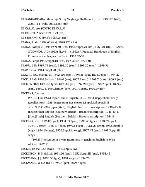 IPA Index 1 People - D © M K C MacMahon 2007 D, [ ]: 1900.févr ...