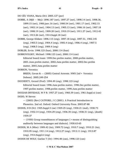 IPA Index 1 People - D © M K C MacMahon 2007 D, [ ]: 1900.févr ...