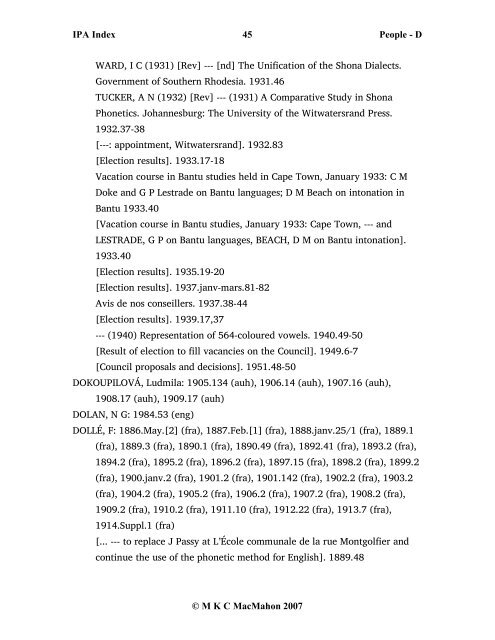 IPA Index 1 People - D © M K C MacMahon 2007 D, [ ]: 1900.févr ...