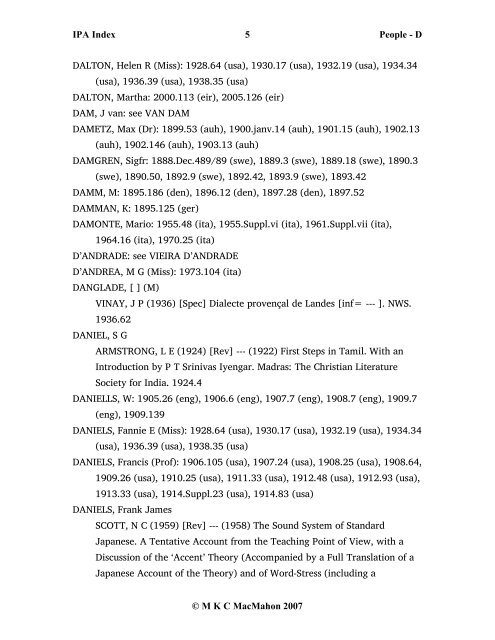 IPA Index 1 People - D © M K C MacMahon 2007 D, [ ]: 1900.févr ...