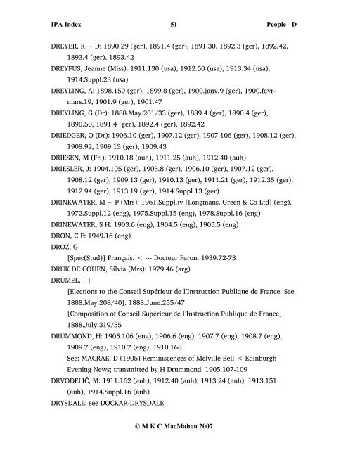 IPA Index 1 People - D © M K C MacMahon 2007 D, [ ]: 1900.févr ...