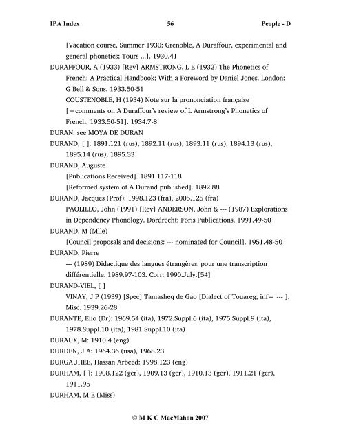 IPA Index 1 People - D © M K C MacMahon 2007 D, [ ]: 1900.févr ...