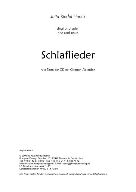 Schlaflieder Jutta Riedel Henck