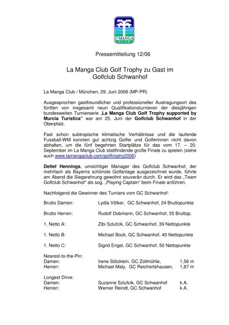 La Manga Club Golf Trophy zu Gast im Golfclub Schwanhof