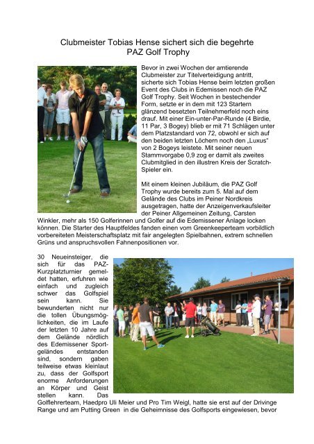 PAZ Golf Trophy 2011 - Golfclub Peine-Edemissen e. V.