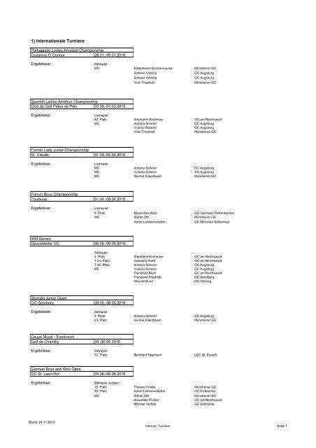 Teil 1 - Internationale Meisterschaften - Bayerischer Golfverband
