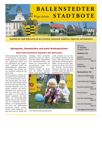 Ballenstedter Stadtbote - Juli 2011 als Download