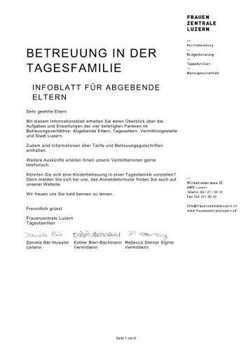 BETREUUNG IN DER TAGESFAMILIE - Frauenzentrale Luzern