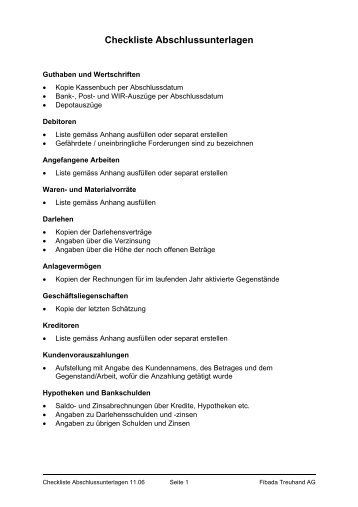 Checkliste Abschlussunterlagen - Fibada Treuhand AG