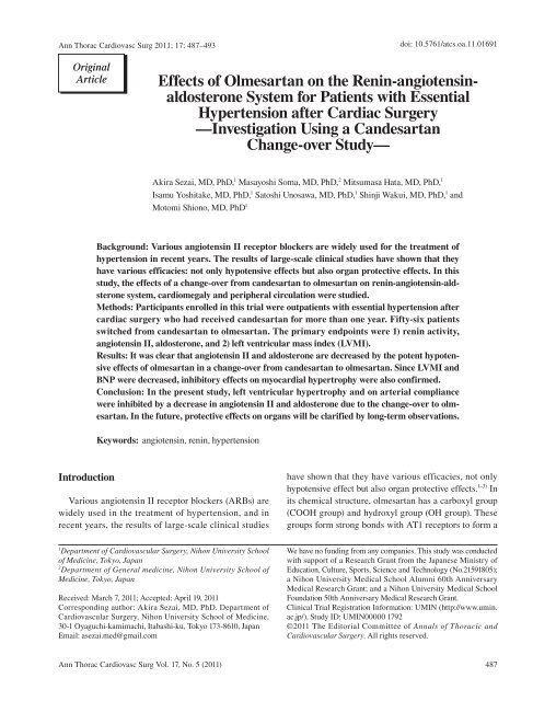 Effects of Olmesartan on the Renin-angiotensin- aldosterone System ...