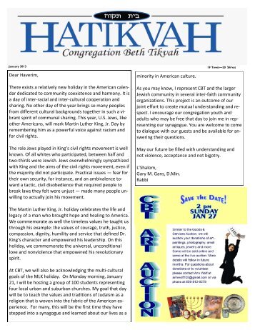Newsletter - Congregation Beth Tikvah