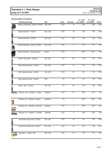 Preisliste 4 | Preis Rampe - Brauerei Felsenau AG