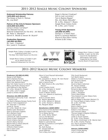 2011-12 Donor List. - Seagle Music Colony