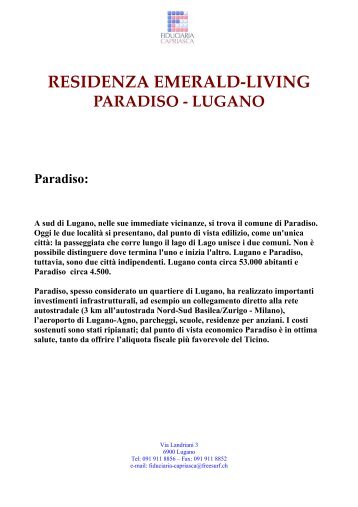 RESIDENZA EMERALD-LIVING PARADISO - Fiduciaria Capriasca SA