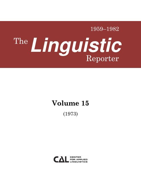Volume 15 - Center for Applied Linguistics