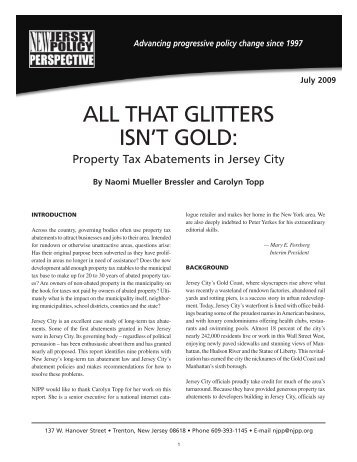 ALL THAT GLITTERS ISN'T GOLD: - New Jersey Policy Perspective