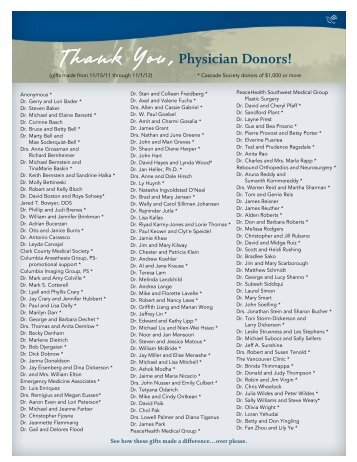 Physician Donors! - PeaceHealth Southwest Medical Center