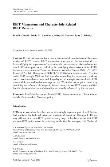 REIT Momentum and Characteristic-Related REIT Returns - Jon M ...