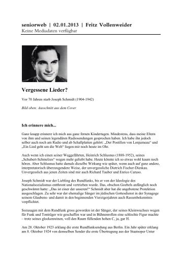 Seniorweb, 2. Januar 2013 - Das Joseph Schmidt-Archiv