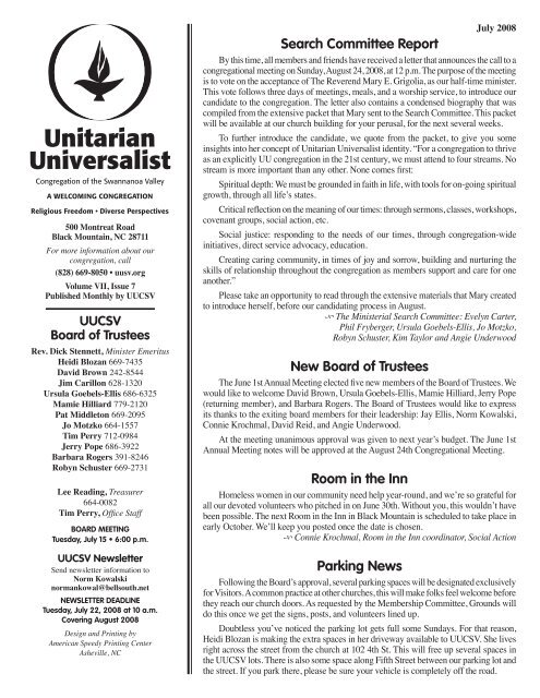 Jul - Unitarian Universalist Congregation of the Swannanoa Valley