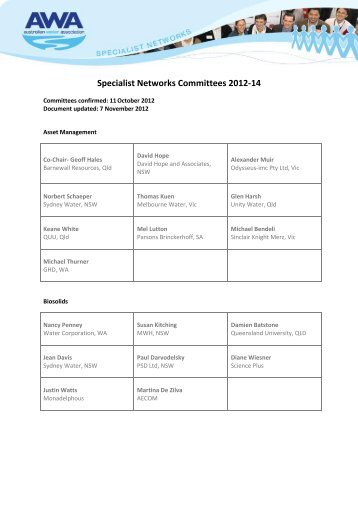 Specialist Networks Committees 2012-14 - Australian Water ...