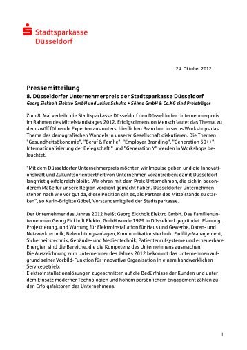 8. Düsseldorfer Unternehmerpreis der Stadtsparkasse Düsseldorf