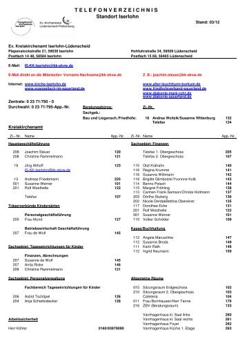 Telefonverz Iserlohn - Ev. Kirchenkreis Lüdenscheid Plettenberg