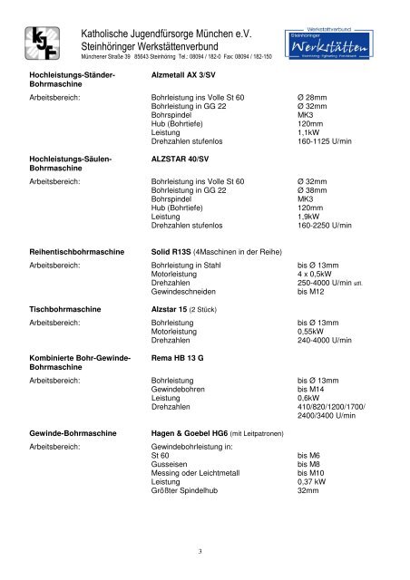 Maschinenliste Metall Januar 2011 Po - EVBZ Steinhöring