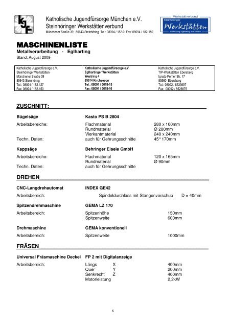 Maschinenliste Metall Januar 2011 Po - EVBZ Steinhöring