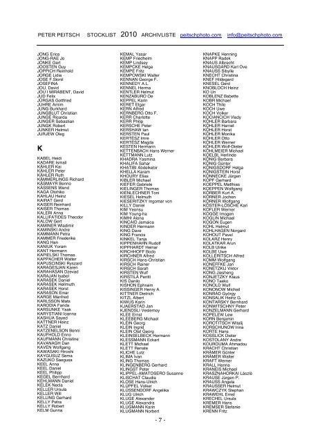 STOCKLIST ARCHIVLISTE - Peter Peitsch