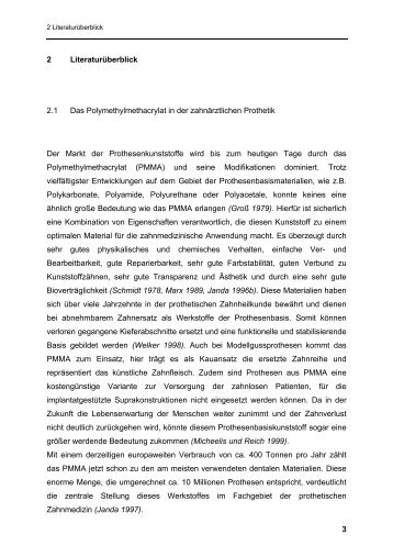 3 2 Literaturüberblick 2.1 Das Polymethylmethacrylat in der ...