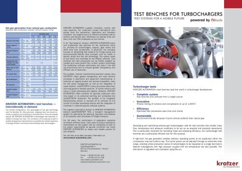 TEST BENCHES FOR TURBOCHARGERS - Kratzer Automation