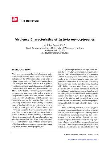 Virulence Characteristics of Listeria monocytogenes