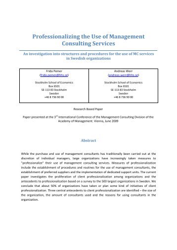 Professionalizing the Use of Management Consulting Services