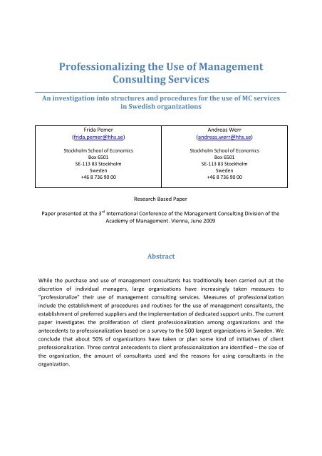 Professionalizing the Use of Management Consulting Services