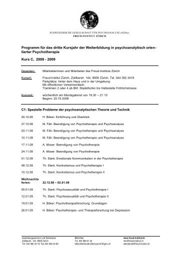 Programm für das dritte Kursjahr der ... - Freud Institut Zürich
