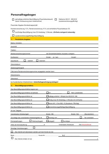 Personalfragebogen - geringfügig entlohnte ... - kraus-stb.de