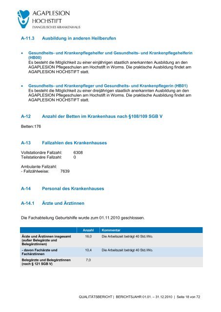 Qualitätsberichtes 2010 - Kliniken.de