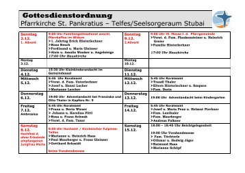 Gottesdienstordnung - Stubai