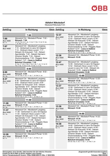 Abfahrt Nikolsdorf Zeit/Zug In Richtung Gleis 7:00 7:00 7:07 8:00 8 ...
