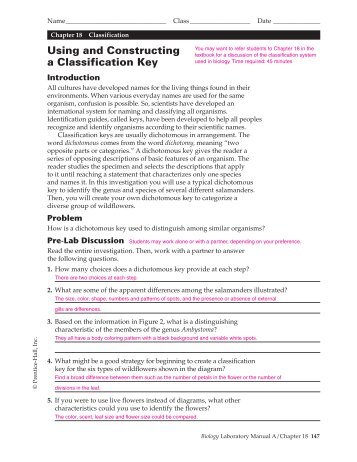 18 Using and Constructing a Classification Key, ATE